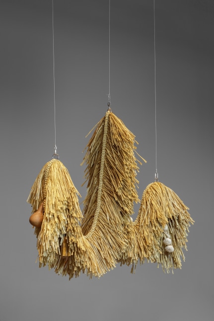 the intermediate &amp;ndash; uhhhhh creature w, 2017, artificial straw, stainless steel frame, powder coating, artificial vegetables, artificial block of fermented soybeans, gourd, steel wire

61.02 x 86.61 x 23.62 in