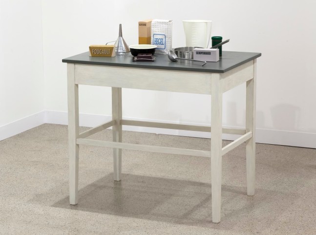 sated table, 1997
silkscreen print on cardboard and paper, kitchen utensisl, kitchen table
39.37 x 36.22 x 23.23 in

&amp;nbsp;

&amp;nbsp;