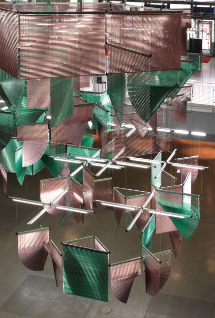 lingering nous, 2016

aluminum venetian blinds, aluminum hanging structure, powder coating, steel wire, led tubes, cable

67.52 x 379.13 x 427.56 in.

installation view at centre pompidou, paris

photo: philippe migeat, 2016