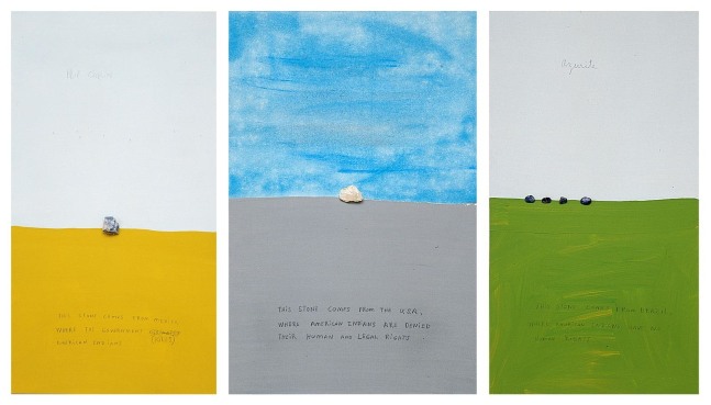 azurite, calcite, quartz, 1998

&amp;oacute;leo, piedras y marcador sobre madera pintada

130 x 90 cm

&amp;nbsp;