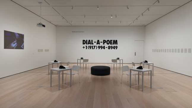 john giorno, installation view of dial-a-poem,&amp;nbsp;1968-2019. set of 4 telephones containing with 293 digitally recorded poems from 135 poets and artists. the&amp;nbsp;museum of modern art, new york, 2023
