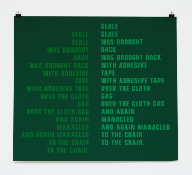 john giorno, seale, 1969. pintura en spray sobre vinil. 38 1/8h x 42 1/2w in