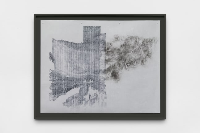 tracing vista (sta XXIX, giornata 2i), 2025
ink, graphite powder and intonaco on perforated and printed paper
27 1/2 x 35 3/8 in