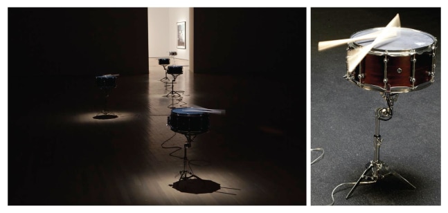 doldrums, 2008
10 altered brady snare drums, loudspeaker parts, snare stands, drumsticks
variable dimensions

&amp;nbsp;

&amp;nbsp;
