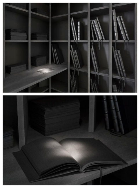 the encyclopedia of the dead: blas cubas library, 2012

mdf cabinet, reading lamp, 41 leather-bound books, 17 silk-screen printed postcards, 1 sound piece

84.6 x 47.2 x 47.2 in.