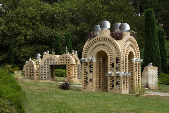 an opaque wind park in six folds, 2016

clay, bricks, mortar, aluminum turbine vents, steel, soil, stone, cork, various plants

site-specific installation, sonae | serralves commission

installation view, serralves museum of contemporary art, porto, portugal, 2016
photo: filipe braga, 2016