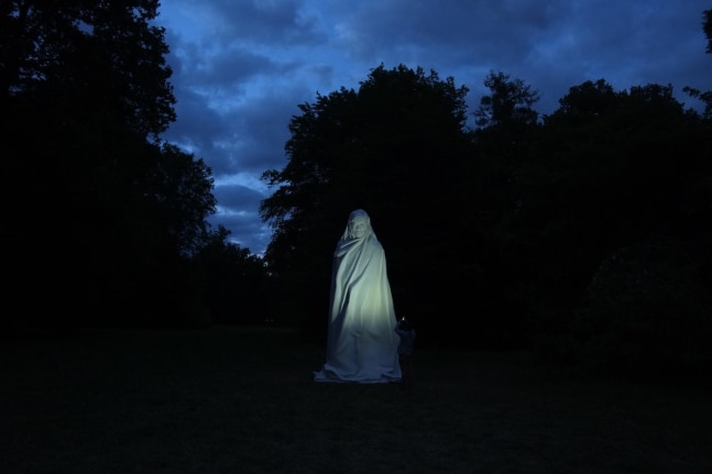 the importance of telepathy, 2012

sculpture: pu foam, acrystal and semi matt lacquer, steel framing; 150 wind chimes: caked clay, synthetic fiber string; 30 army hammocks from thailand

installation view at documenta 13, kassel, 2012

&amp;nbsp;

&amp;nbsp;