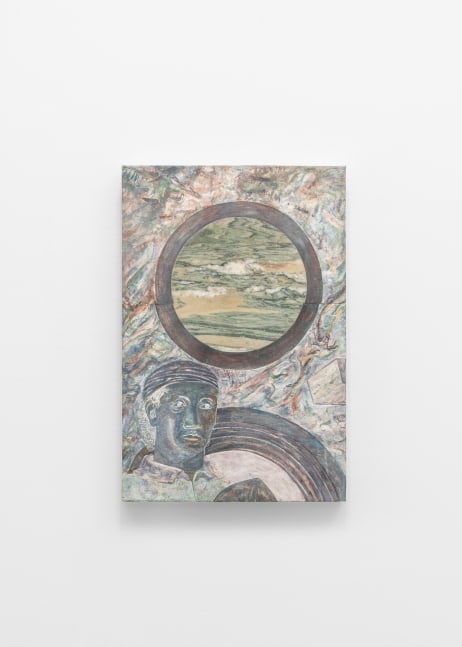 legenda aurea inversa (VII, fragment 1), 2023
fresco painting, intonaco on aerolam, cipollino marble
23 5/8 x 15 3/4 x 1 7/8 in