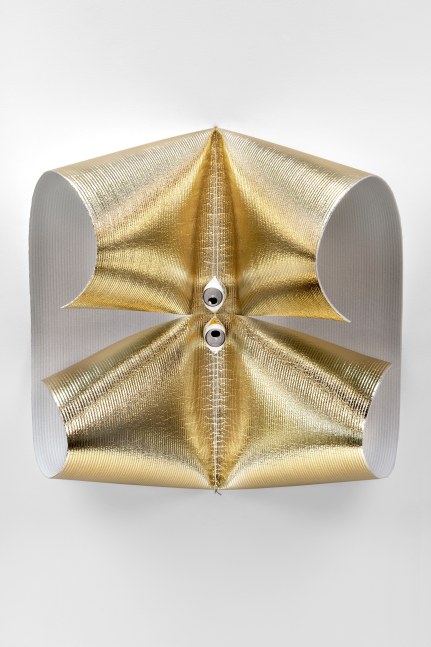 self portrait as chart with two point convergence, 2012
insulating material, string, two crushed aluminium drink cans
38.98 x 39.37 x 15.75 in.

&amp;nbsp;

&amp;nbsp;