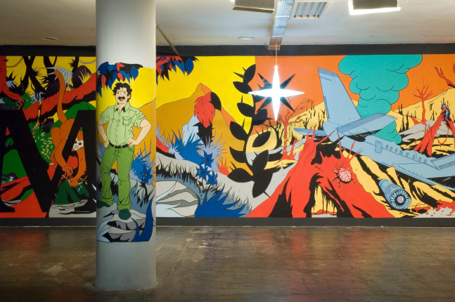 terra primitiva, 2006

acr&amp;iacute;lico en pared, l&amp;aacute;mpara hal&amp;oacute;gena

1500 cm de largo

vista de instalaci&amp;oacute;n en la&amp;nbsp;27a. bienal&amp;nbsp;de sao paulo: how to live together, 2006