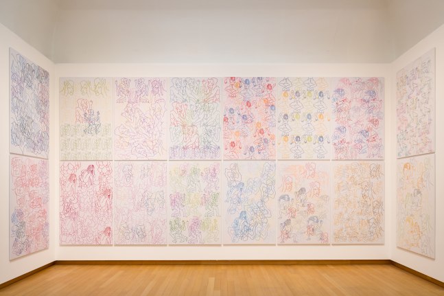 narcissus&amp;#39; orgy, 2019

58 woven silk fabrics mounted on wooden frames

70.87 x 47.24 in. each