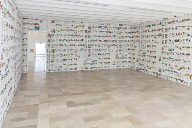 abetare (wallpaper installation), 2015

papel tapiz, escaneos de p&amp;aacute;ginas del libro abetare repetidos a trav&amp;eacute;s de las paredes de la galer&amp;iacute;a&amp;nbsp;

dimensiones variables