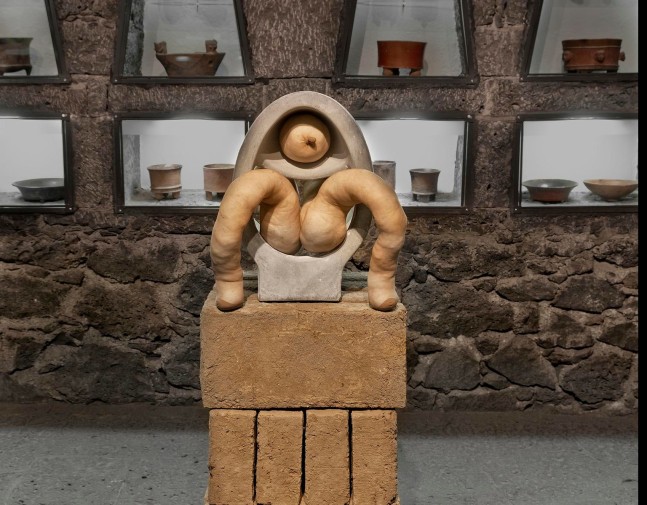 sheela na gig, 2012
escusado de concreto, alambre de aluminio cubierto con cinta adhesiva, algod&amp;oacute;n natural, medias de lycra, larillos de adobe
48 x 58 x 42 cm

&amp;nbsp;

&amp;nbsp;