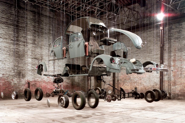 cosmic thing,&amp;nbsp;2002
stainless steel, wire, beatle 83&amp;#39;, plexiglass
variable dimensions