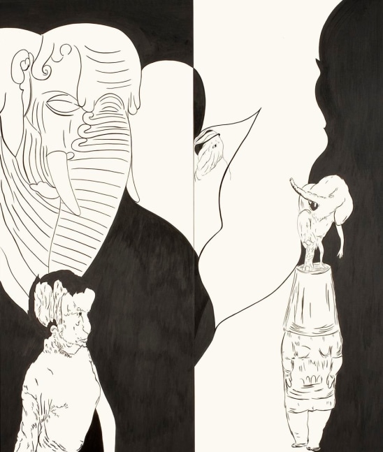 i am not an animal (de la serie la b&amp;uacute;squeda del ombligo), 2005-2007

tinta sobre papel sobre panel de madera

210 x 180 x 3.5 cm

&amp;nbsp;

&amp;nbsp;