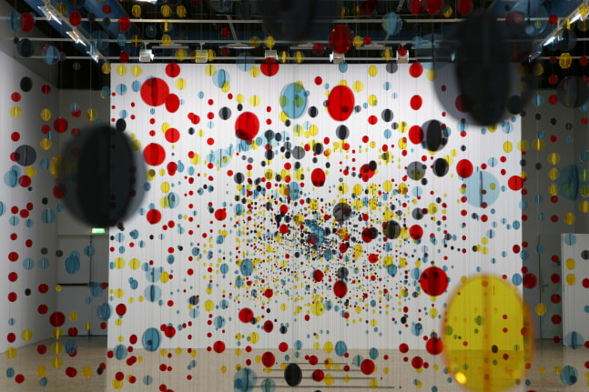 campo de visi&amp;oacute;n / champ de vision, 2008

spyhole and five thousand acrylic colored round plaques (red, yellow, blue, gray) hanging by steel wire

472.44 x 196.85 x 196.85 in.