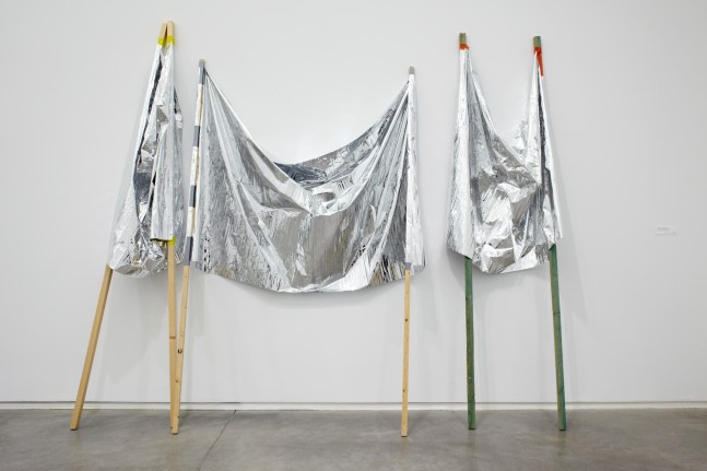 quick standards, 2005
set of 3 emergency blanket taped on wooden sticks
variable&amp;nbsp;dimensions&amp;nbsp;

&amp;nbsp;

&amp;nbsp;