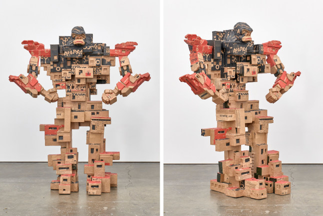 gorilla building, 2019
cardboard, styrofoam, kraft paper, pine wood, balsa wood and cement bags &amp;quot;habitat 67&amp;quot; moshe safdie, montreal, canada
77.56 x 68.9 x 35.43 in.