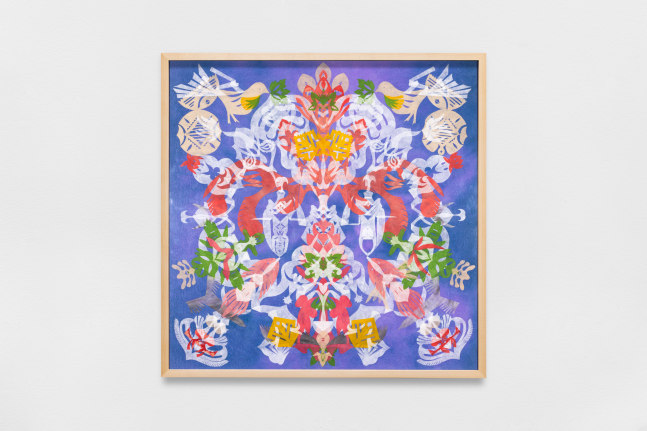 swaying flaring blooming formation &amp;ndash; mesmerizing mesh #135, 2022, hanji on alu-dibond, framed, 24.41 x 24.41 in