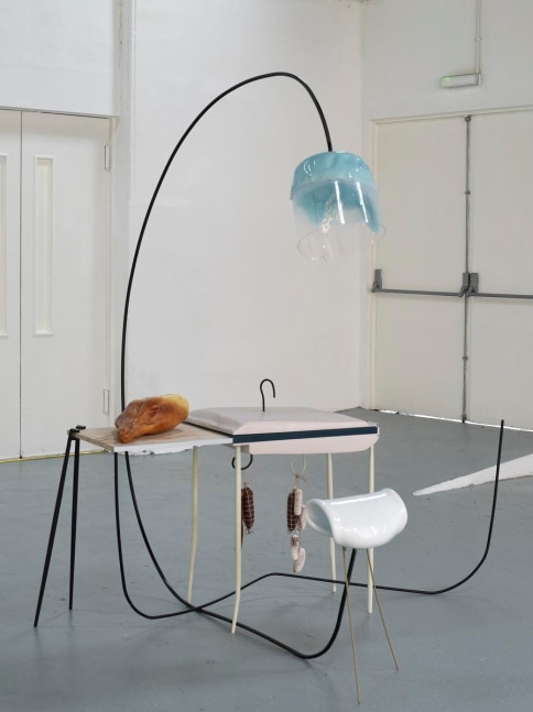 butcher, barber &amp;amp; angler, 2009

painted metal, fibreglass, rubber, real and decorative sausages and ham

&amp;nbsp;

90.55 x 92.52 x 70.87 in.

&amp;nbsp;