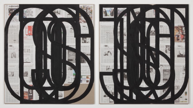 untitled 2013 (todos juntos / jueves 5 y viernes 6 de septiembre de 2013), 2013
encaustic and newspaper on linen, set of two
75.31 x 68.03 in.&amp;nbsp;each

&amp;nbsp;