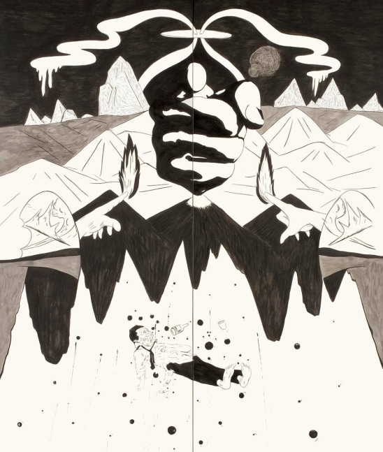 fuck you too (de la serie la b&amp;uacute;squeda del ombligo), 2005-2007

tinta sobre papel sobre panel de madera

210 x 180 x 3.5 cm

&amp;nbsp;

&amp;nbsp;