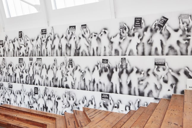 ghost demonstration, 2019

acrylic on wooden panel

300 x 720 in.&amp;nbsp;installed

installation view at the berkeley art museum and pacific film archive (bampfa), california, 2019