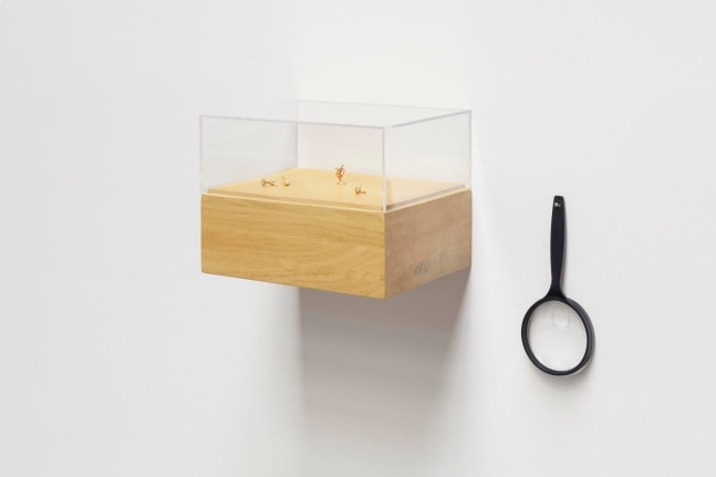 cera perdida, 2015

set de 3. abejas de oro de 18k en base de madera

18 x 24 x 18 cm instalada

&amp;nbsp;

&amp;nbsp;