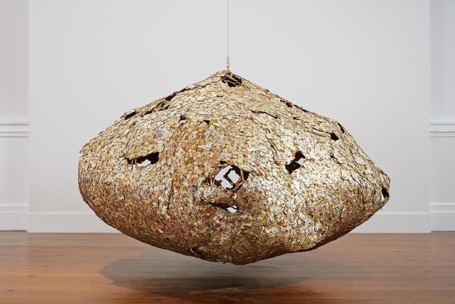 El Anatsui

Womb of Time
2014
found aluminum and copper wire
dimensions variable; as displayed: 42 x 72 x 66 inches (106.7 x 182.9 x 167.6 cm)