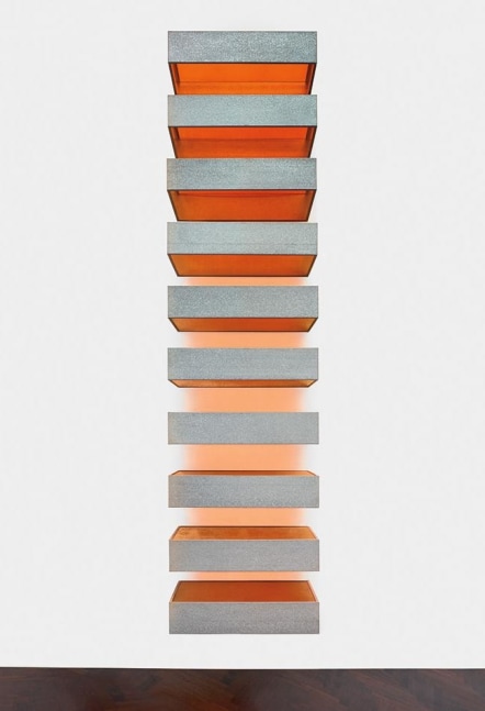Untitled (DSS 216)
1970
galvanized iron with amber Plexiglas
10 units, each: 9 x 40 x 31 inches (22.9 x 101.6 x 78.7 cm)