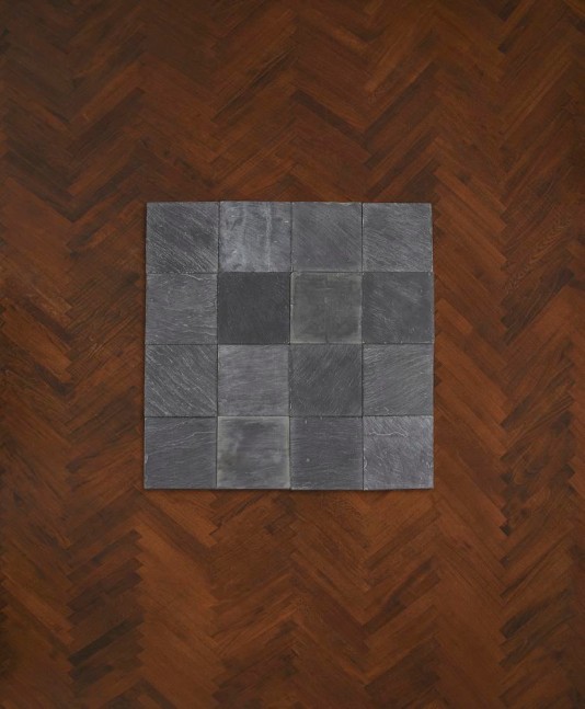 Carl Andre
16 Pieces of Slate
1967
slate
16-unit square (4 x 4)
overall: 5/8 x 48 x 48 inches (1.6 x 121.9 x 121.9 cm