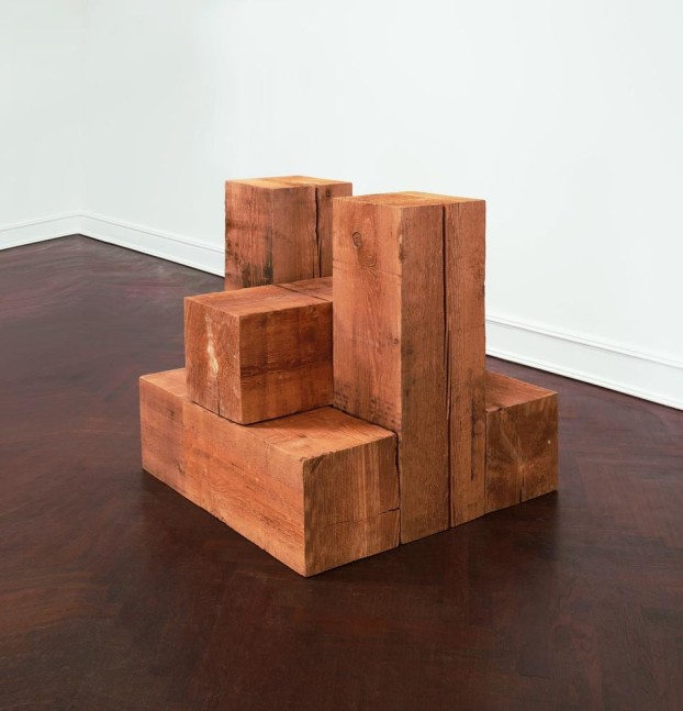 Carl Andre
Fore River Crane
1993
Western red cedar
5 timbers
overall: 36 x 36 x 36 inches (91.4 x 91.4 x 91.4 cm)

Courtesy Paula Cooper Gallery, New York