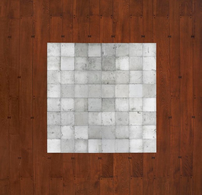 Carl Andre
64 Zinc Square
1968
zinc
64-unit square (8 x 8)
overall: 3/8 x 78 3/4 x 78 3/4 inches (1 x 200 x 200 cm)