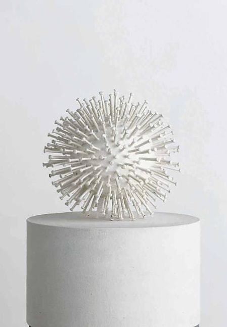 Light Globe
1961
white paint over nails on wooden sphere
diameter: 6 11/16 inches (17 cm)
&amp;nbsp;