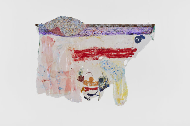 SUZANNE JACKSON

Red over&amp;nbsp;morning sea

2021

acrylic, curtain lace, shredded mail, produce bag netting, and wood

65 x 84 x 4 inches (165.1 x 213.4 x 10.2 cm)&amp;nbsp;