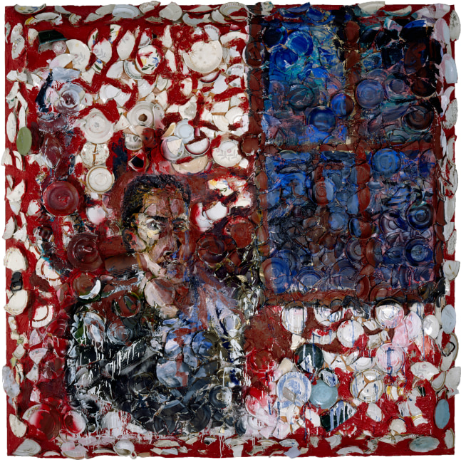 JULIAN SCHNABEL
Self-Portrait by a Red Window
1982
oil, plates, and bondo on wood
90 x 90 inches (228.6 x 228.6 cm)
Private Collection, Boston