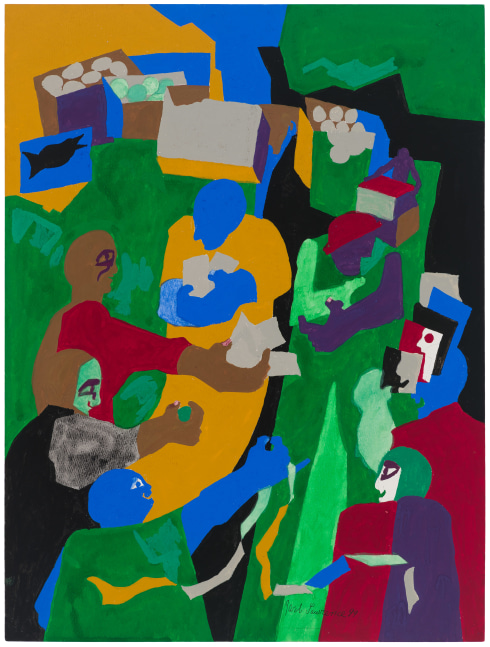 Jacob Lawrence, Games - Street Carnival, 1999. Gouache on paper, 24 x 18 inches