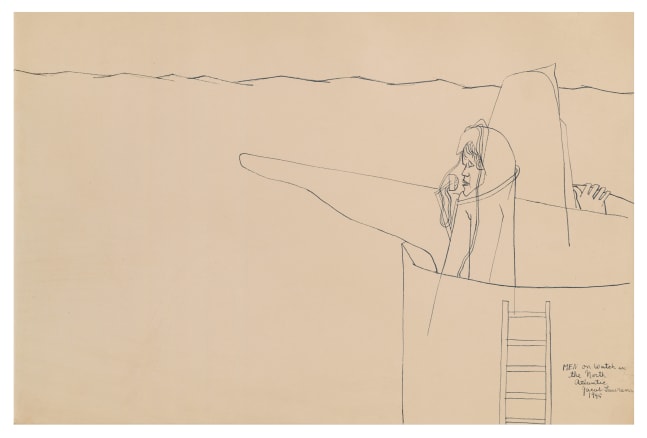 Jacob Lawrence

Men on Watch in the North Atlantic, 1945

Pen and ink on paper

11 3/4 x 18 inches