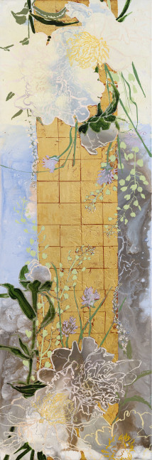 Robert Kushner Peony Horizon, 2002 Oil, acrylic, gold leaf, and glitter on canvas 72 x 24 inches