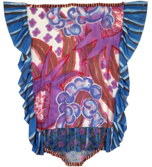 Robert Kushner, Blue Flounce, 1975. Acrylic on cotton and polyester fabric, 94 x 84 inches