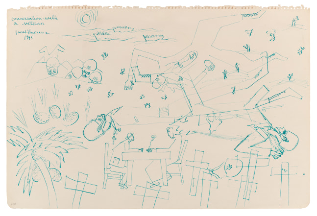 Jacob Lawrence

Conversation with a Veteran, 1945

Pen and ink on paper

12 x 18 inches