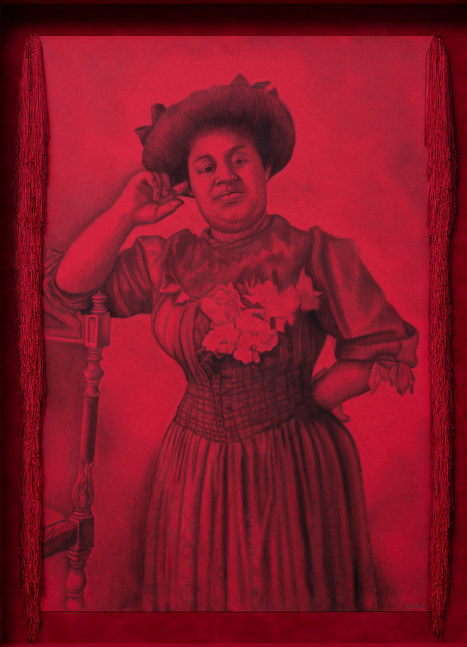 The Red V, 2021
Cont&amp;eacute; on paper with attached found object
45 3/4 x 34 x 3 5/8 inches