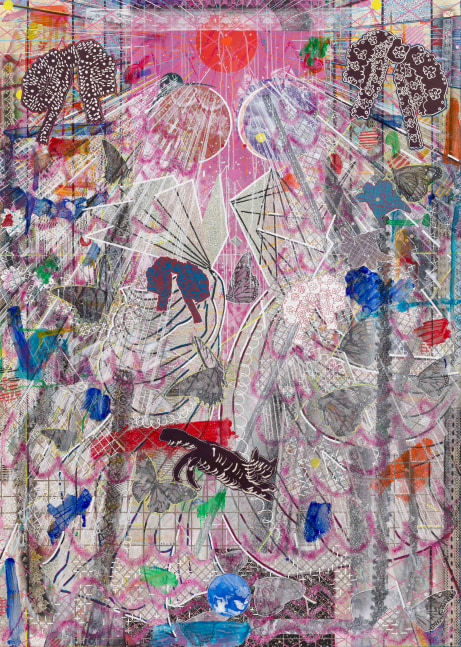 Brides (Hilary &amp;amp; Ara), 2021
Acrylic and mixed media on mulberry paper on wood
84 x 60 inches