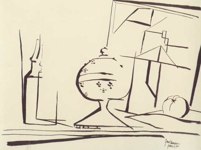 Jacob Lawrence, Untitled (Still Life) (a.k.a. Vases: Cubist Study), 1960. Ink on paper, 17 3/4 x 23 3/4 inches