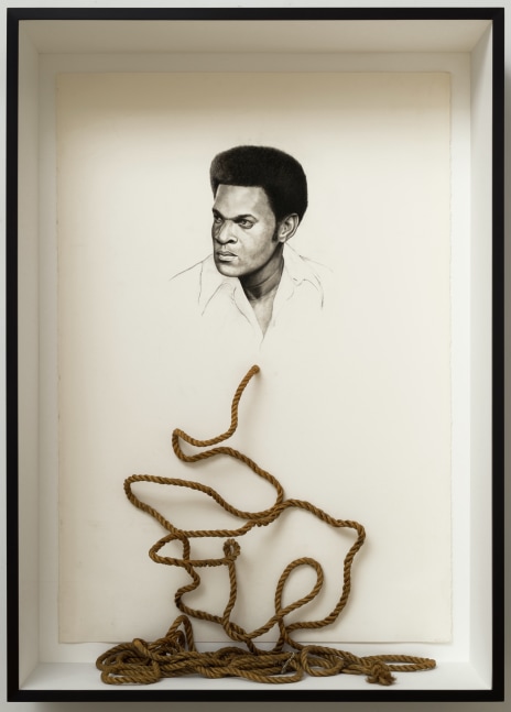 Spell no. 12 (Black Maybe), 2021
Cont&amp;eacute; on paper with attached found objects
66 1/2 x 47 3/4 x 9 3/4 inches