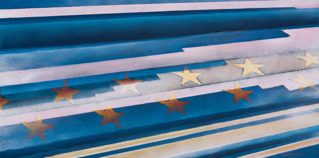 Mark Innerst
Stars In Perspective, 2018
Oil on panel in the artist&amp;#39;s handmade frame
12 x 24 inches (panel); 18 x 30 inches (frame)