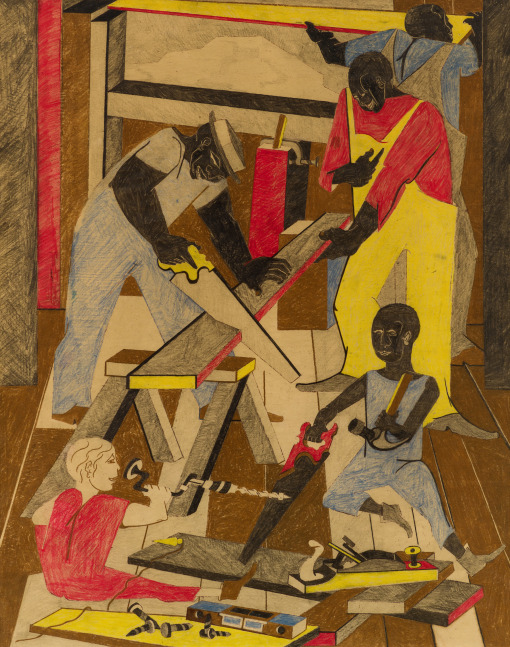 Jacob Lawrence
Workshop (Builders I), 1972
Crayon and graphite on paper
24 1/4 x 18 1/4 inches