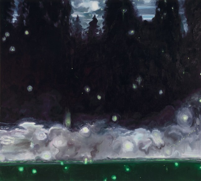 Eric Aho, Fireflies and Mists Under a Gibbous Moon no. 1, 2022. Oil on linen, 70 x 78 inches