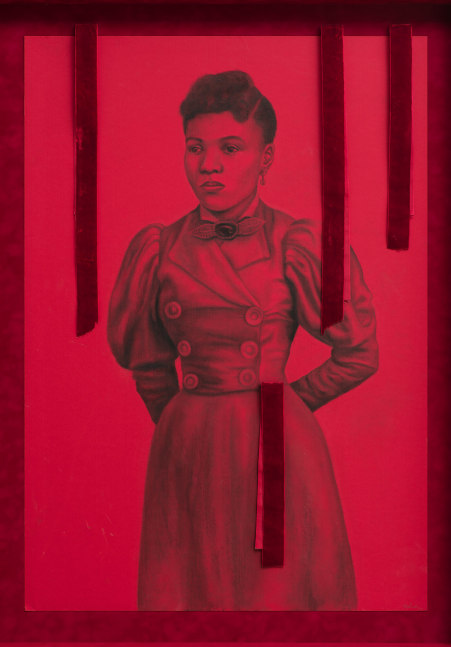 The Red X, 2021
Cont&amp;eacute; on paper with attached found object
45 3/4 x 34 x 3 5/8 inches