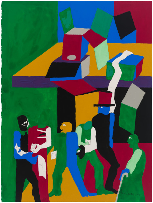 Jacob Lawrence, Games - Sleight of Hand, 1999. Gouache on paper, 24 x 18 inches